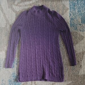 Lands' End Women's Medium Tall 100% Cotton Rich Purple Cable Knit Mockneck Tunic